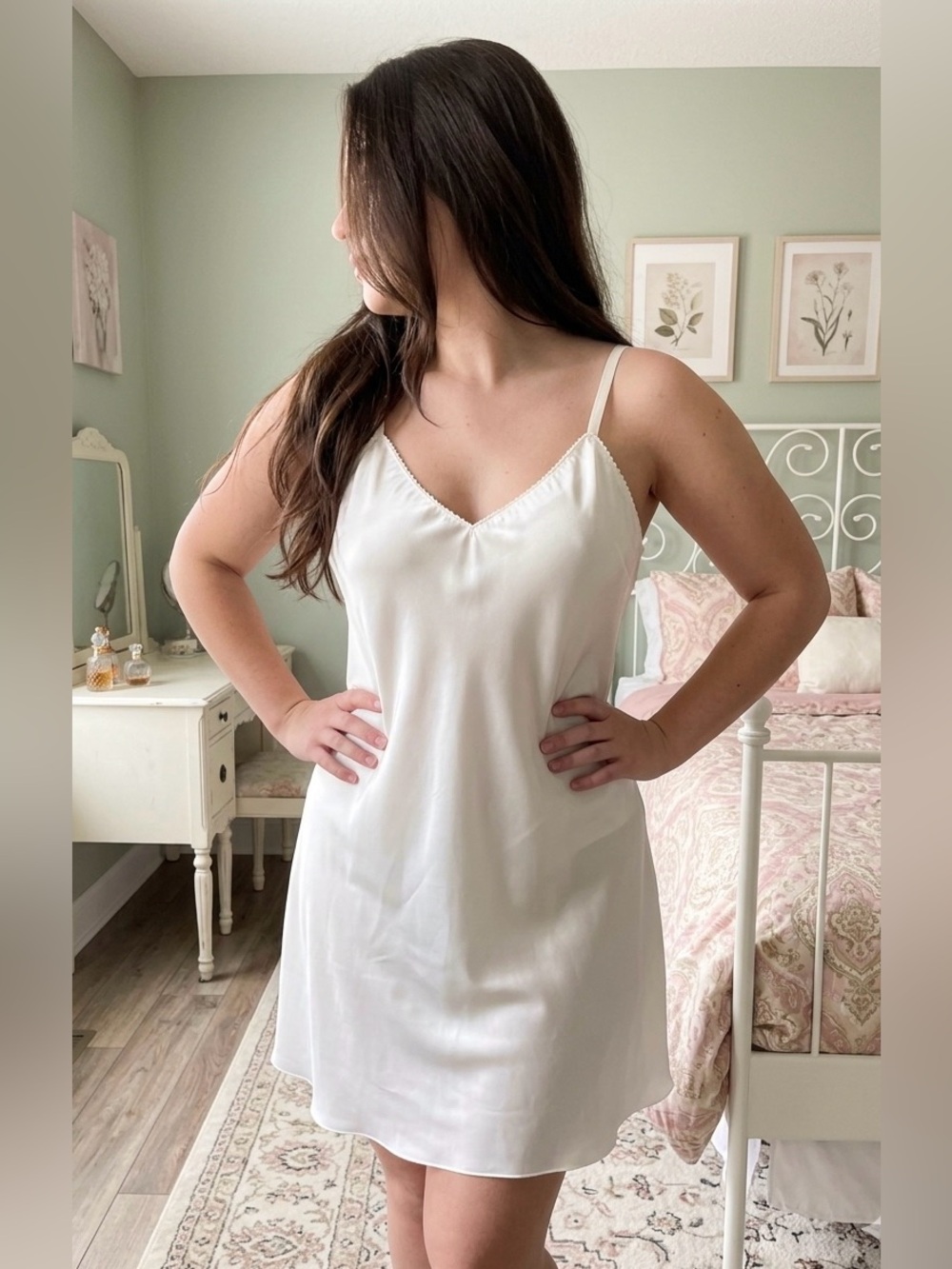 Vintage Crinolines and Lace ivory satin chemise